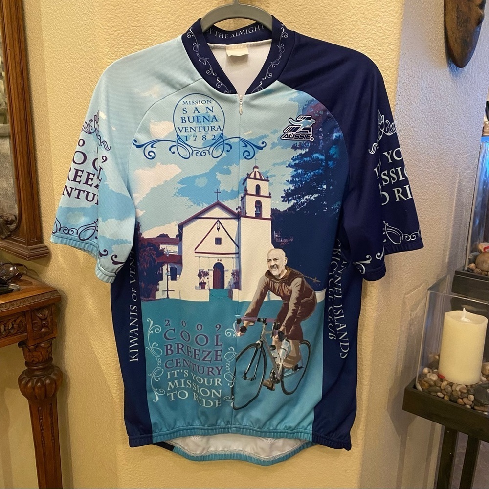 AUSSIE Men Blue Mission San Buena Ventura Cycling Jersey Shirt Size M/L